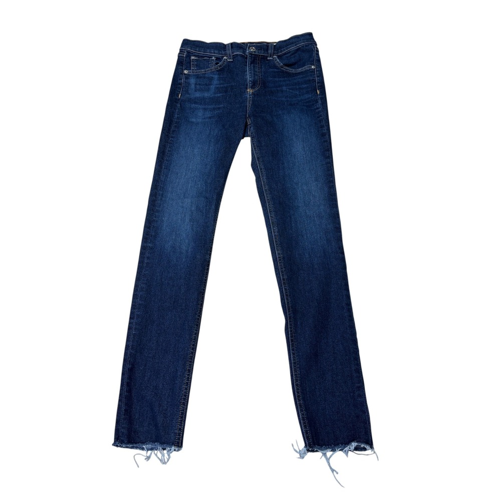 Rag‎ & Bone 10 Inch Ankle Skinny Jeans Mad River Blue Raw Hem W1566K122MAD 26X26